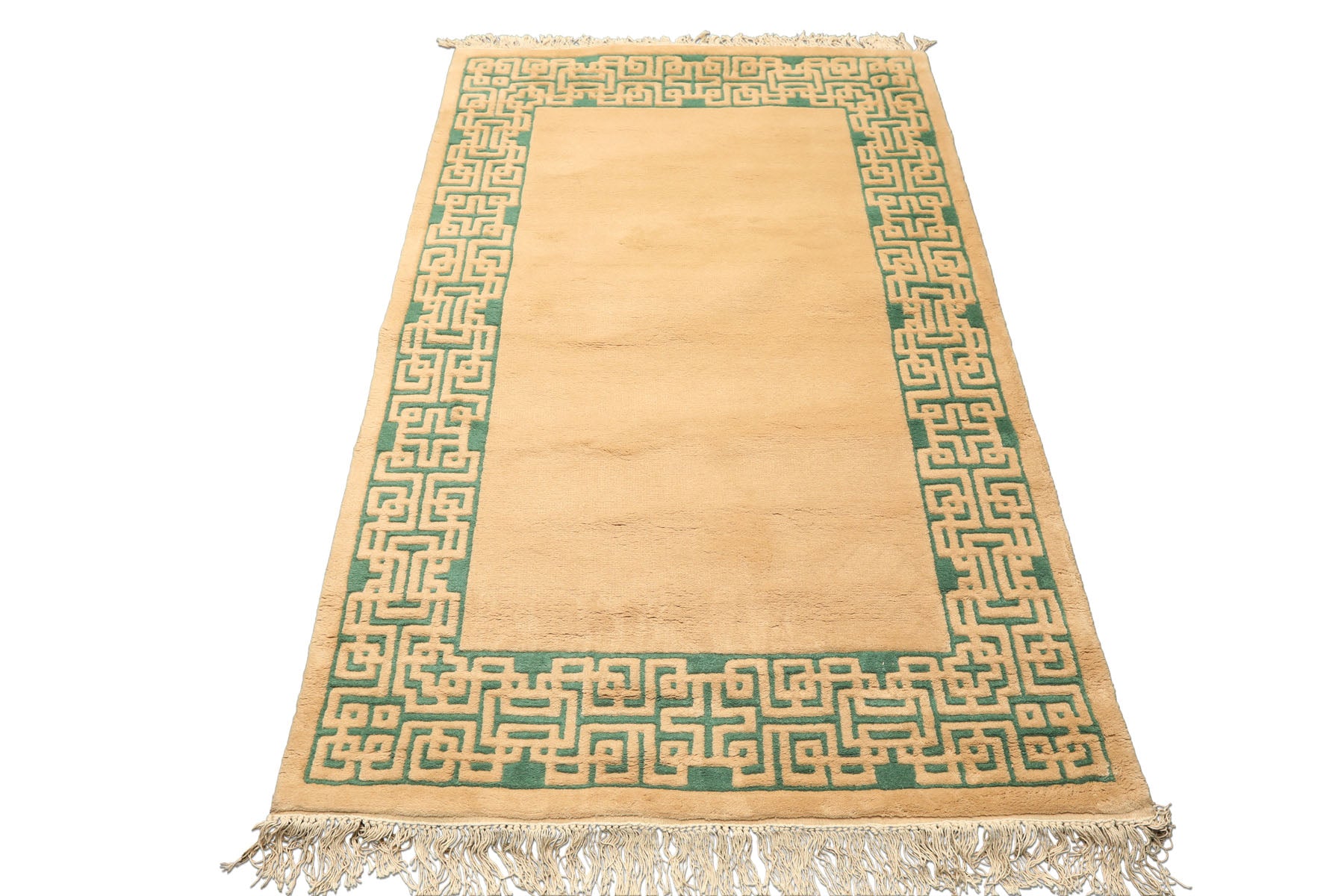 4x6 Tan, Green, Color Hand Knotted Indo Tibetan Wool Transitional Oriental Rug