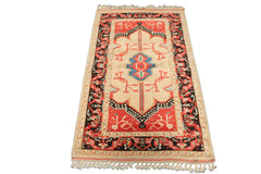 3x5 Light Peach, Coral, Aqua Color Hand Knotted Turkish Kula Wool Traditional Oriental Rug