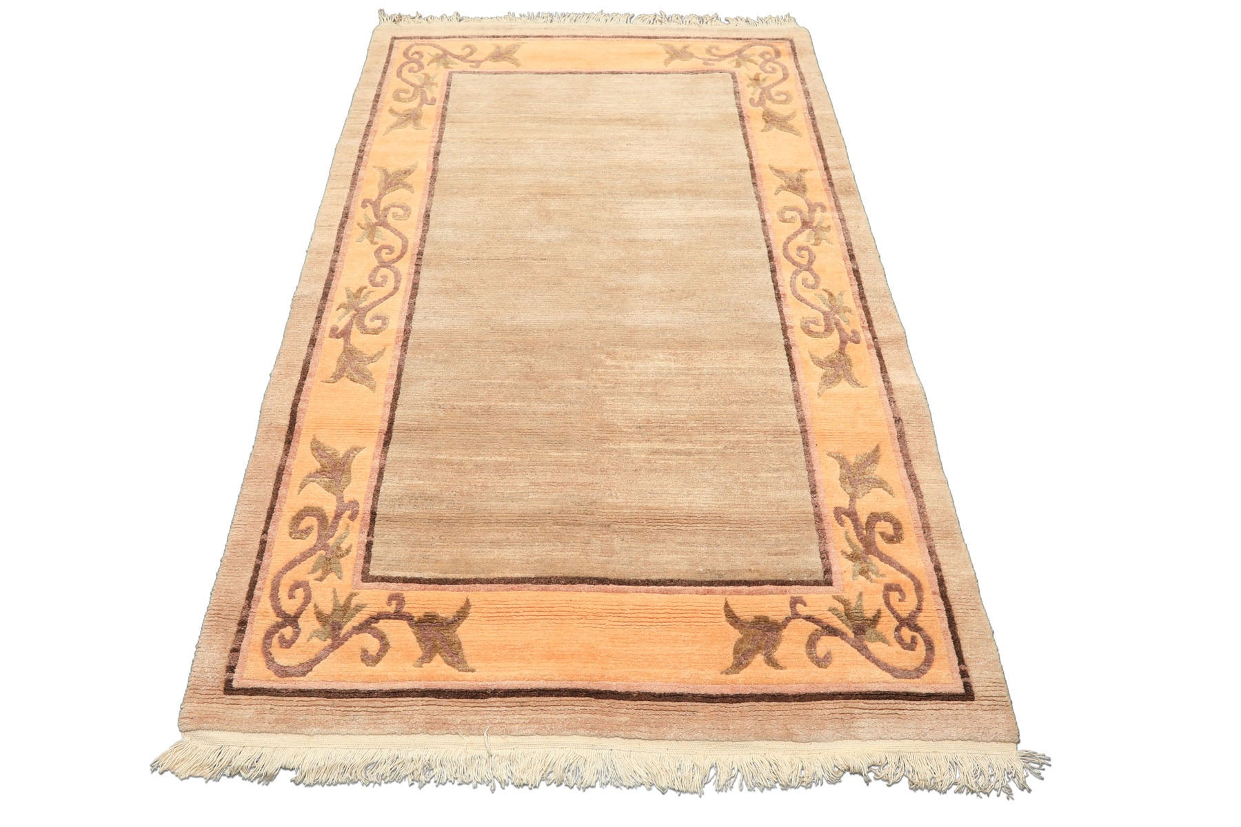 4x6 Beige, Peach, Brown Color Hand Knotted Tibetan Wool Traditional Oriental Rug