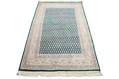 4x6 Emerald, Rose, Ivory Color Hand Knotted Boteh Wool Traditional Oriental Rug