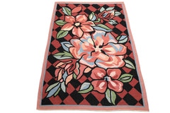 6x9 Rose, Black, Lime Color Hand Woven Kilim Wool Contemporary Oriental Rug