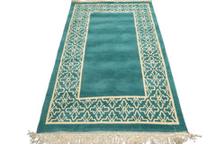 4x6 Turquoise, Ivory, Color Hand Knotted Indo Tibetan Wool Transitional Oriental Rug