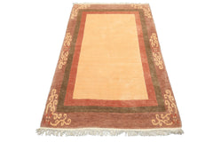 4x6 Ivory, Rose, Olive Color Hand Knotted Tibetan Wool Traditional Oriental Rug