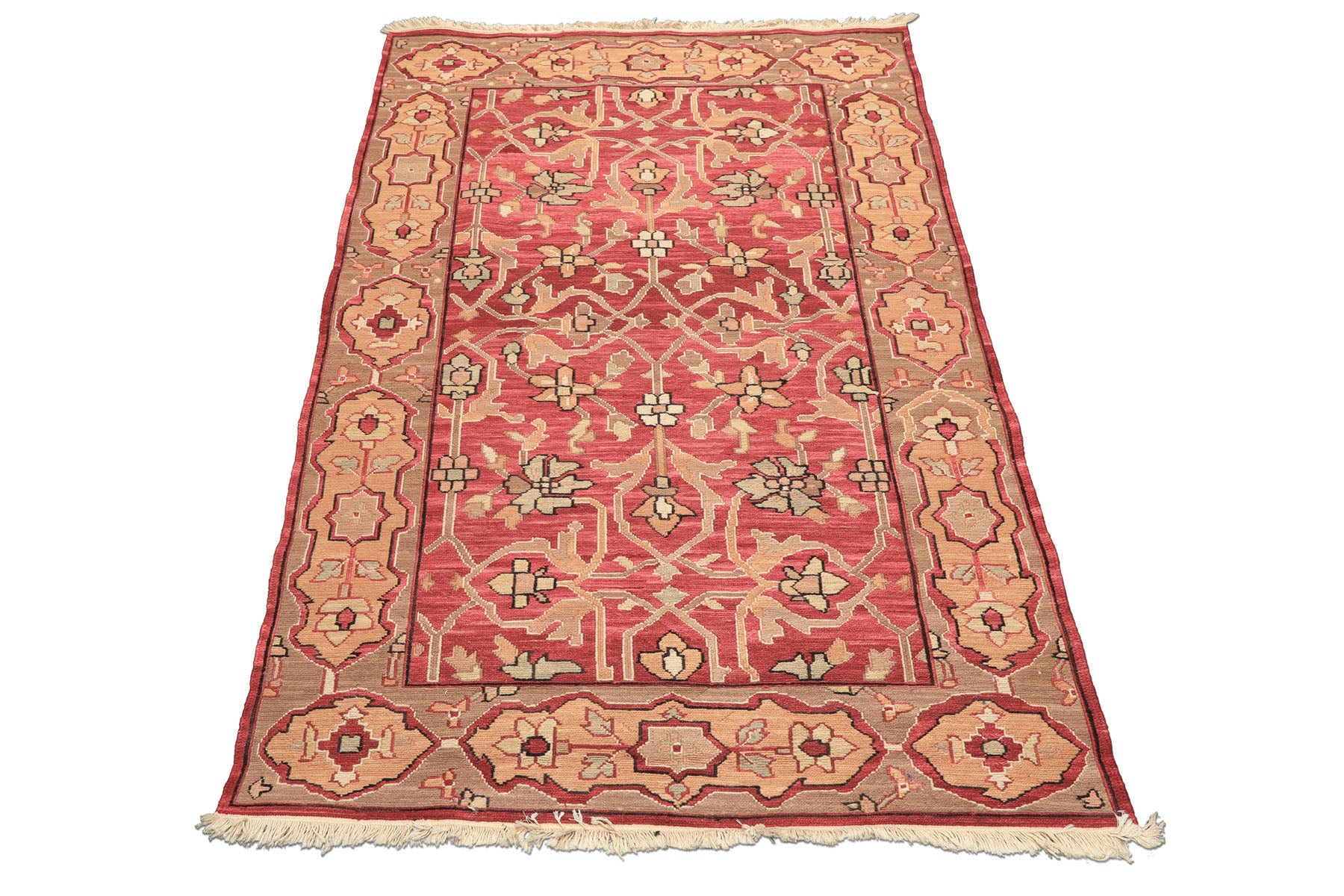 4x6 Rose, Tan, Ivory Color Hand Knotted Nourison Nourmak Soumak Wool Transitional Oriental Rug