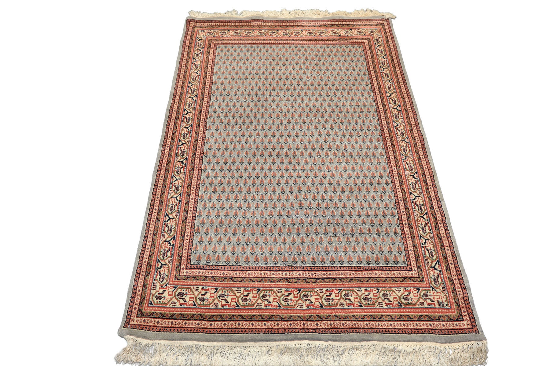 4x6 Slate, Ivory, Rose Color Hand Knotted Boteh Wool Traditional Oriental Rug