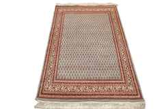 4x6 Slate, Ivory, Rose Color Hand Knotted Boteh Wool Traditional Oriental Rug