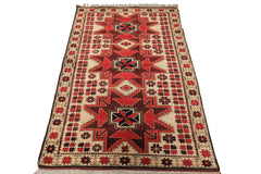 4x6 Ivory, Red, Maroon Color Hand Knotted Turkish Kula Wool Traditional Oriental Rug