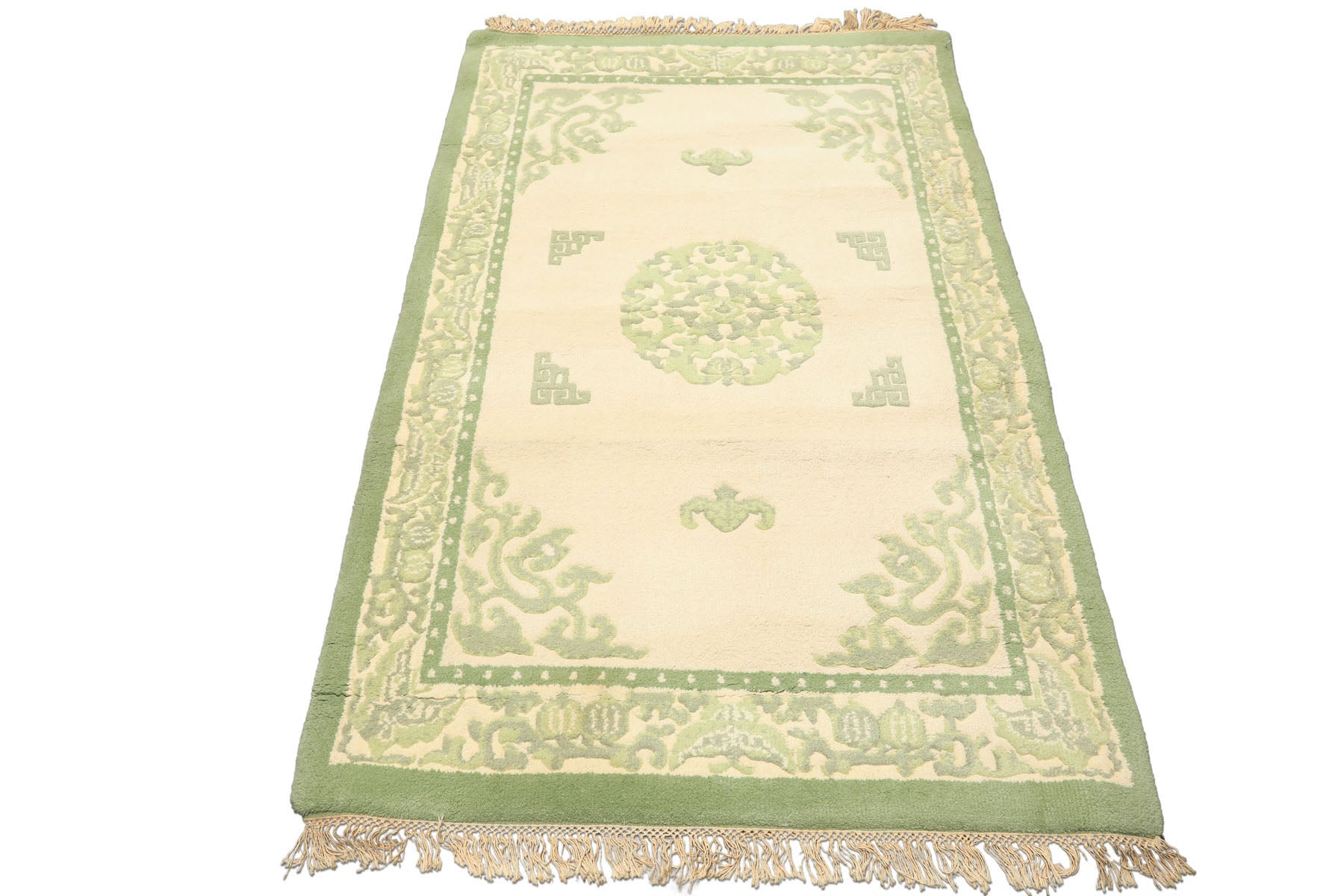 4x6 Ivory, Sage, Color Hand Knotted French Aubusson savonnerie Wool Traditional Oriental Rug