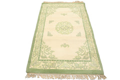 4x6 Ivory, Sage, Color Hand Knotted French Aubusson savonnerie Wool Traditional Oriental Rug