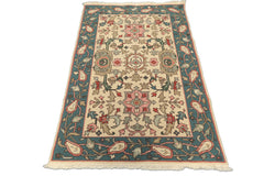 4x6 Ivory, Turquiose, Moss Color Hand Knotted Nourison Nourmak Soumak Wool Traditional Oriental Rug