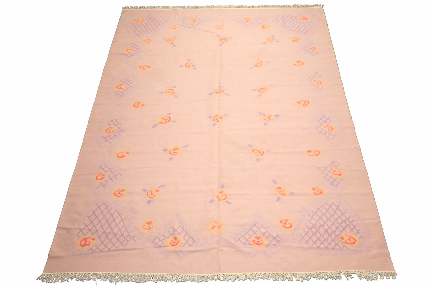 9x12 Baby Pink, Lavender, Blush Color Hand Woven Dhurry Kilim Wool Transitional Oriental Rug