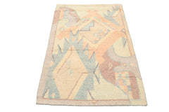4x6 Ivory, Aqua, Lavender Color Hand Knotted Indo Tibetan Wool Art Deco Oriental Rug