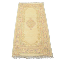 Runner Ivory, Mint, Lavender Color Hand Knotted French Aubusson savonnerie Wool Traditional Oriental Rug