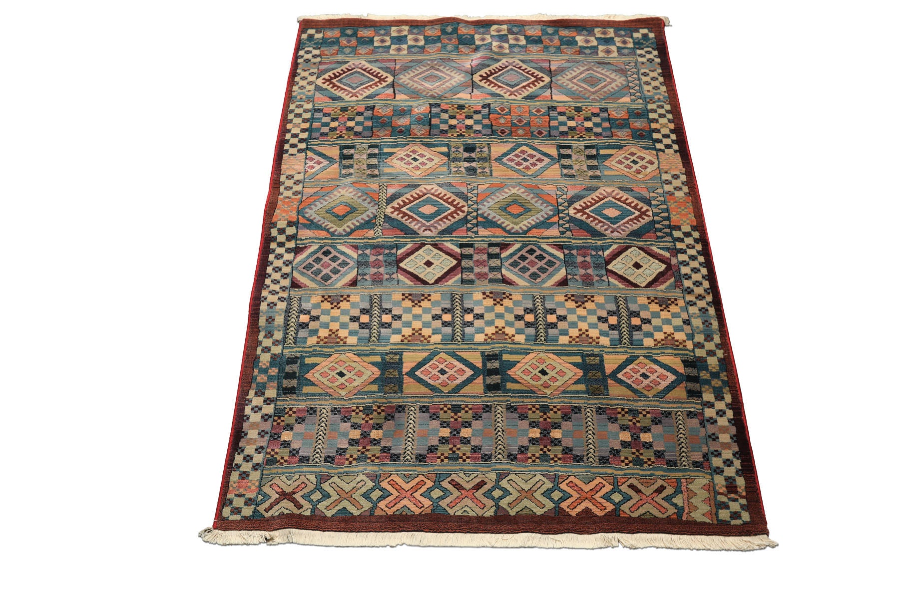 5x8 Teal, Ivory, Peach Color Machine Made Gabbeh Wool Southwestern Oriental Rug