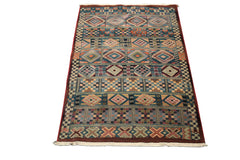 5x8 Teal, Ivory, Peach Color Machine Made Gabbeh Wool Southwestern Oriental Rug