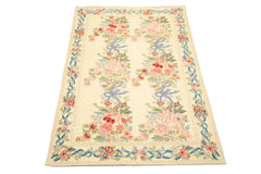 6x9 Ivory, Rose, Blue Color Hand Woven Chainstitch Wool Traditional Oriental Rug