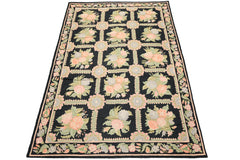 6x9 Charcoal, Green, Rose Color Hand Woven Chainstitch Wool Traditional Oriental Rug