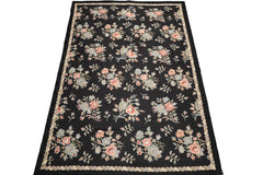 6x9 Charcoal, Rose, Green Color Hand Woven Chainstitch Wool Traditional Oriental Rug