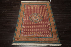 6x9 Rose, Peach, Turquoise Color Hand Knotted French Aubusson Savonnerie New Zealand Wool Traditional Oriental Rug