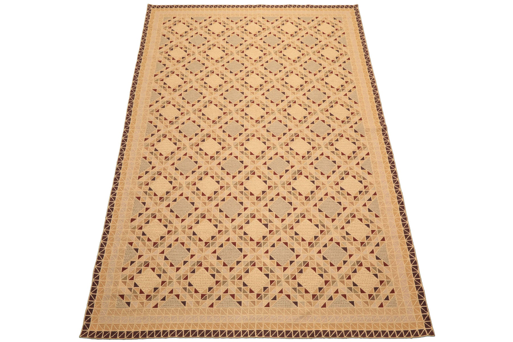 6x9 Beige, Tan, Taupe Color Hand Woven Portugese Needlepoint Wool Modern Oriental Rug