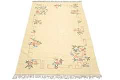 6x9 Ivory, Pink, Blue Color Hand Woven Kilim Wool Transitional Oriental Rug