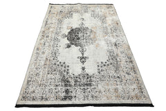 5x7 Cream, Charcoal, Gray Color Machine Made  100% Bamboo Silk Traditional Oriental Rug