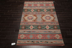 6x9 Rose, Green, Blue Color Hand Woven Kilim Wool Tribal Oriental Rug