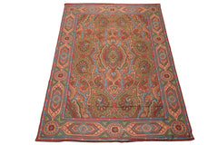 6x9 Green, Aqua, Bown Color Hand Woven Chainstitch Needlepoint Wool Traditional Oriental Rug