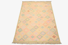 6x9 Peach, Blush, Aqua Color Hand Woven Kilim Wool Southwestern Oriental Rug