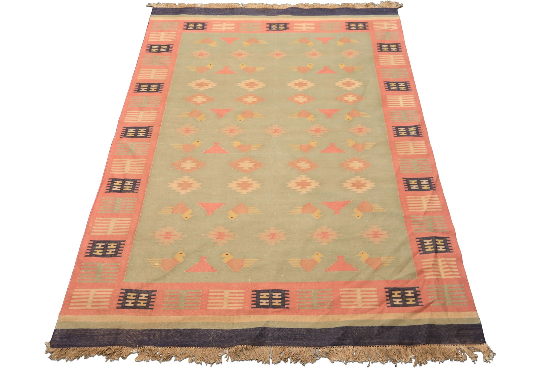 6x9 Mint, Rose, Blue Color Hand Woven Kilim Wool Southwestern Oriental Rug