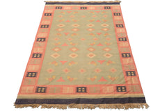 6x9 Mint, Rose, Blue Color Hand Woven Kilim Wool Southwestern Oriental Rug