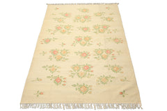 6x9 Ivory, Lime, Blush Color Hand Woven Kilim Wool Traditional Oriental Rug
