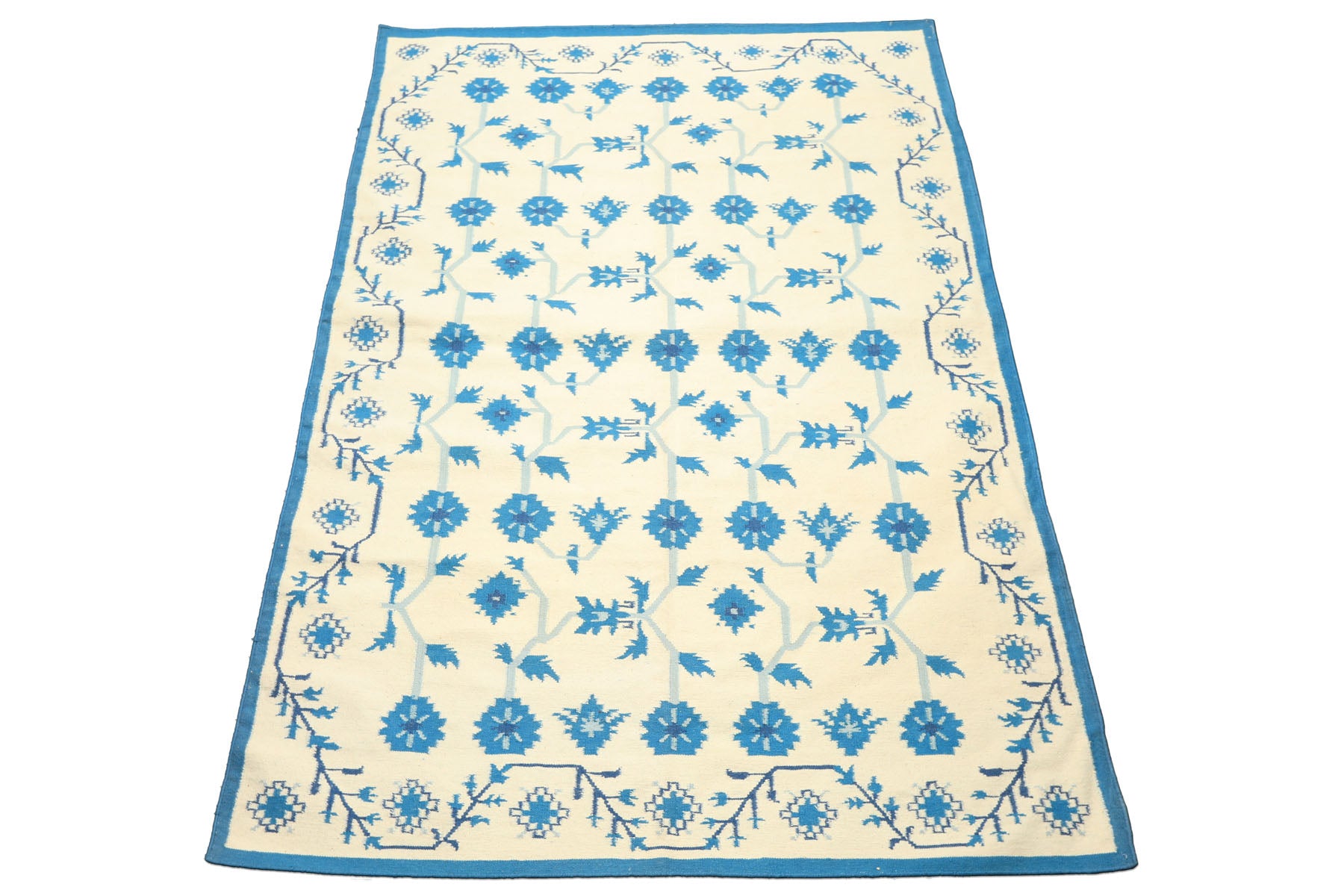 6x9 Ivory, Blue, Color Hand Woven Kilim Wool Transitional Oriental Rug