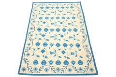 6x9 Ivory, Blue, Color Hand Woven Kilim Wool Transitional Oriental Rug