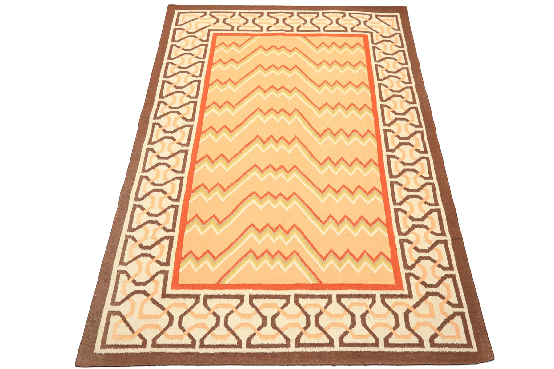 6x9 Peach, Ivory, Brown Color Hand Woven Kilim Wool Southwestern Oriental Rug