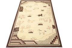 6x9 Ivory, Chocolate, Taupe Color Hand Woven Kilim Wool Traditional Oriental Rug