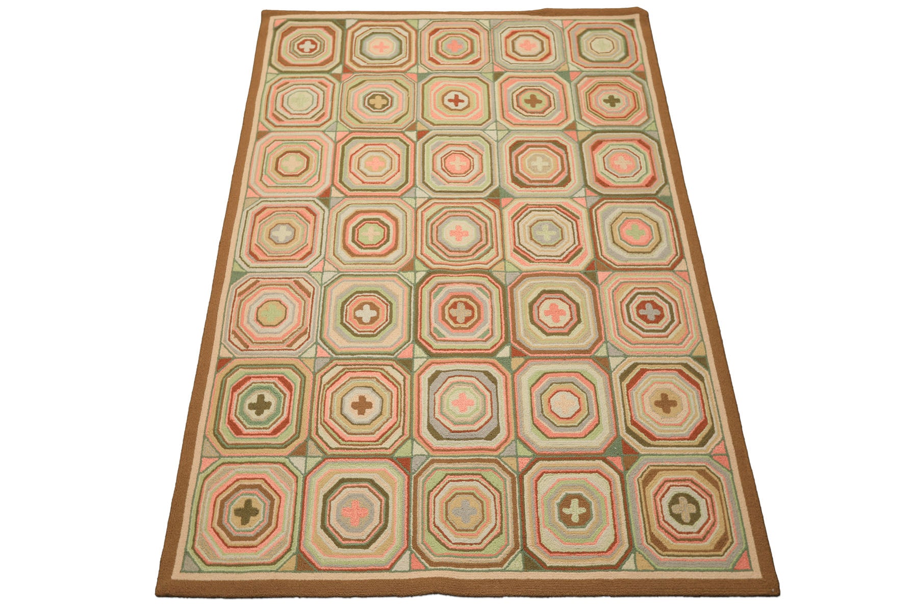 6x9 Blush, Green, Brown Color Machine Made  Wool Traditional Oriental Rug