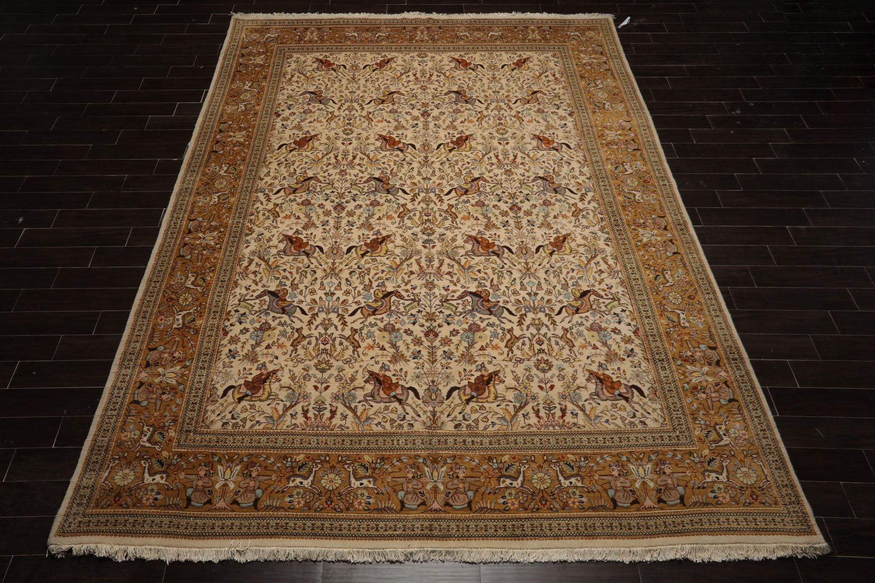 9x13 Ivory, Caramel, Rose Color Hand Knotted Tabriz Wool Traditional Oriental Rug