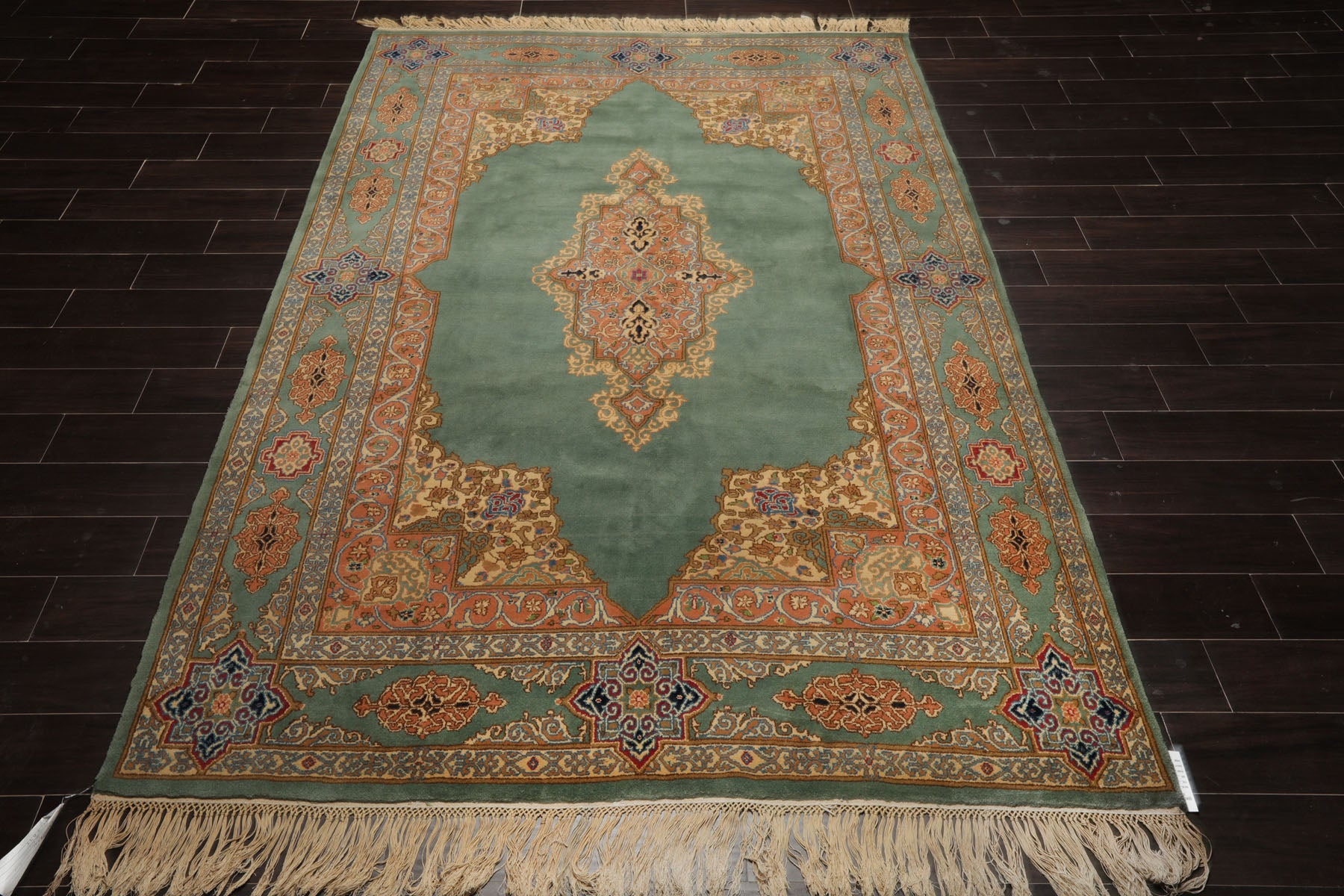 6x9 Aqua, Rose, Peach Color Hand Knotted Kerman New Zealand Wool Traditional Oriental Rug