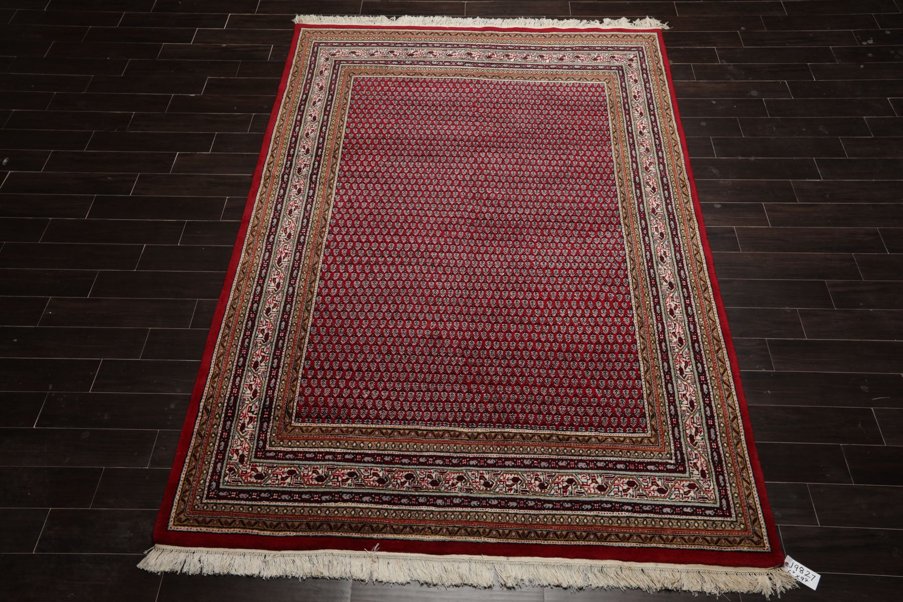 6x9 Red, Ivory, Aqua Color Hand Knotted Boteh Wool Traditional Oriental Rug