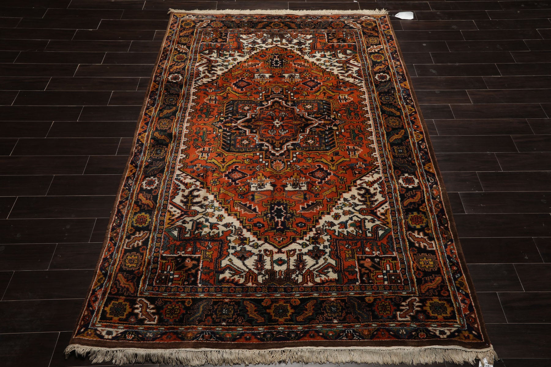 6x9 Orange, Ivory, Black Color Hand Knotted Heriz Wool Arts & Crafts Oriental Rug
