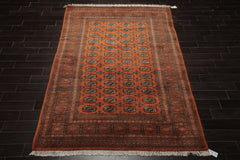 6x9 Burnt Orange, Brown, Blue Color Hand Knotted Bokhara New Zealand Wool Traditional Oriental Rug