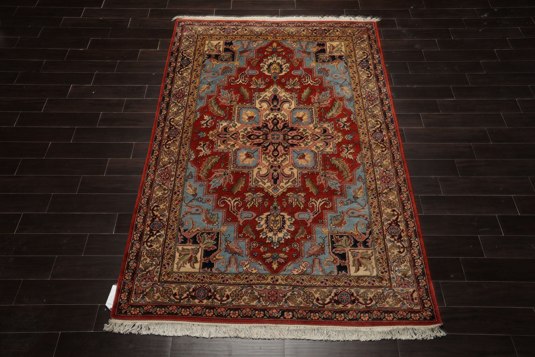 6x9 Rust, Aqua, Navy Color Hand Knotted Heriz Wool Arts & Crafts Oriental Rug