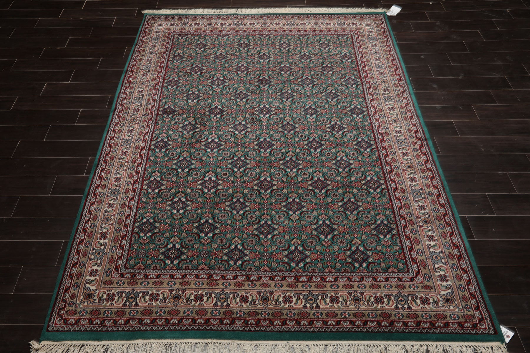 6x9 Turquoise, Ivory, Burgundy Color Hand Knotted Herati Wool Traditional Oriental Rug