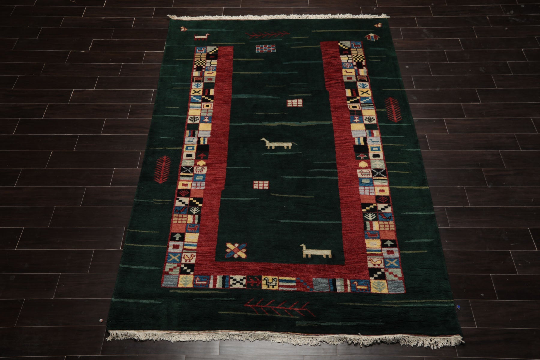 6x8 Green, Rust, Ivory Color Hand Knotted Gabbeh New Zealand Wool Tribal Oriental Rug