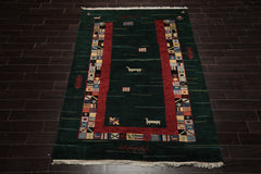 6x8 Green, Rust, Ivory Color Hand Knotted Gabbeh New Zealand Wool Tribal Oriental Rug