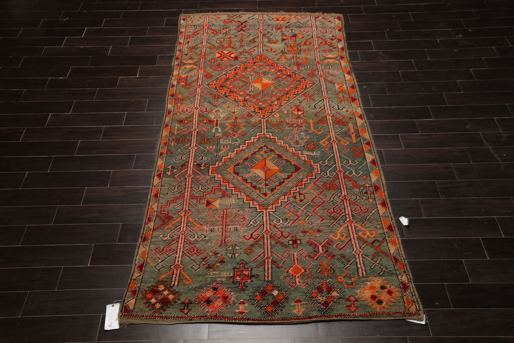 5x10 Celadon, Orange, Red Color Hand Knotted Antique Moroccan Wool Arts & Crafts Oriental Rug