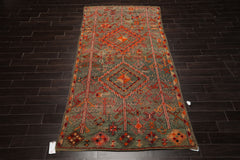 5x10 Celadon, Orange, Red Color Hand Knotted Antique Moroccan Wool Arts & Crafts Oriental Rug