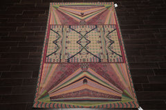 6x9 Lime, Pink, Teal Color Hand Woven French Needlepoint Wool Art Deco Oriental Rug