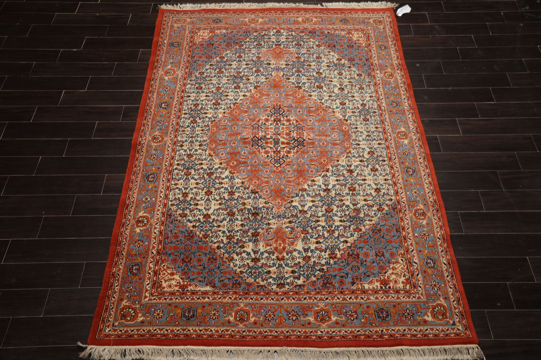 6x9 Ivory, Orange, Blue Color Hand Knotted Serapi New Zealand Wool Traditional Oriental Rug